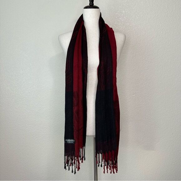 BUNDLE (2) 100% Pashmina Gray Burgundy Scarf - Picture 7 of 13